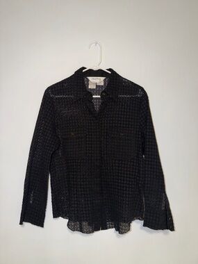 MaxMara Gray Openwork Button-Front Top